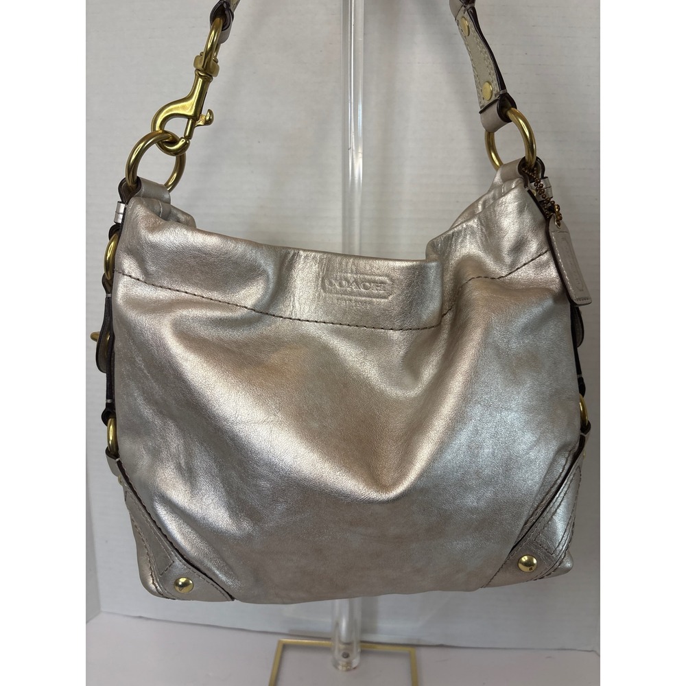 Coach Metallic Leather Hobo Shoulder Bag Gold Hardware Slouchy Purse
